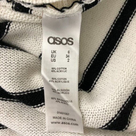 Asos Womens Sweater Rounded Hem Striped Button Detail Black White Size 2 - Picture 4 of 5